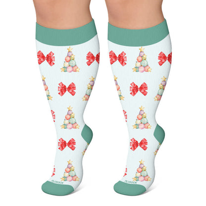 Plusock Plus Size Christmas Pattern Compression Socks - Blue - 4XL - image 4
