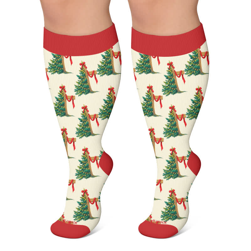 Plusock Plus Size Christmas Pattern Compression Socks - Red - 4XL - image 6