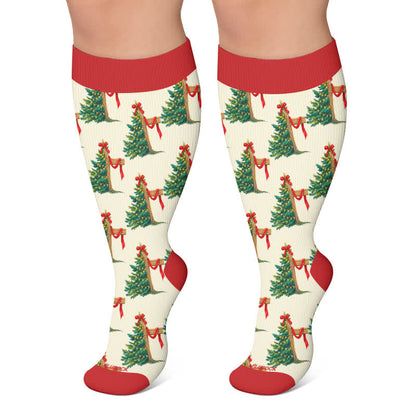 Plusock Plus Size Christmas Pattern Compression Socks - Red - 4XL - image 6