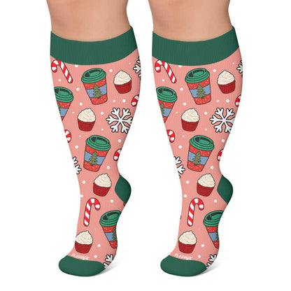 Plusock Plus Size Christmas Drinks Compression Socks - Red - 4XL - image 5