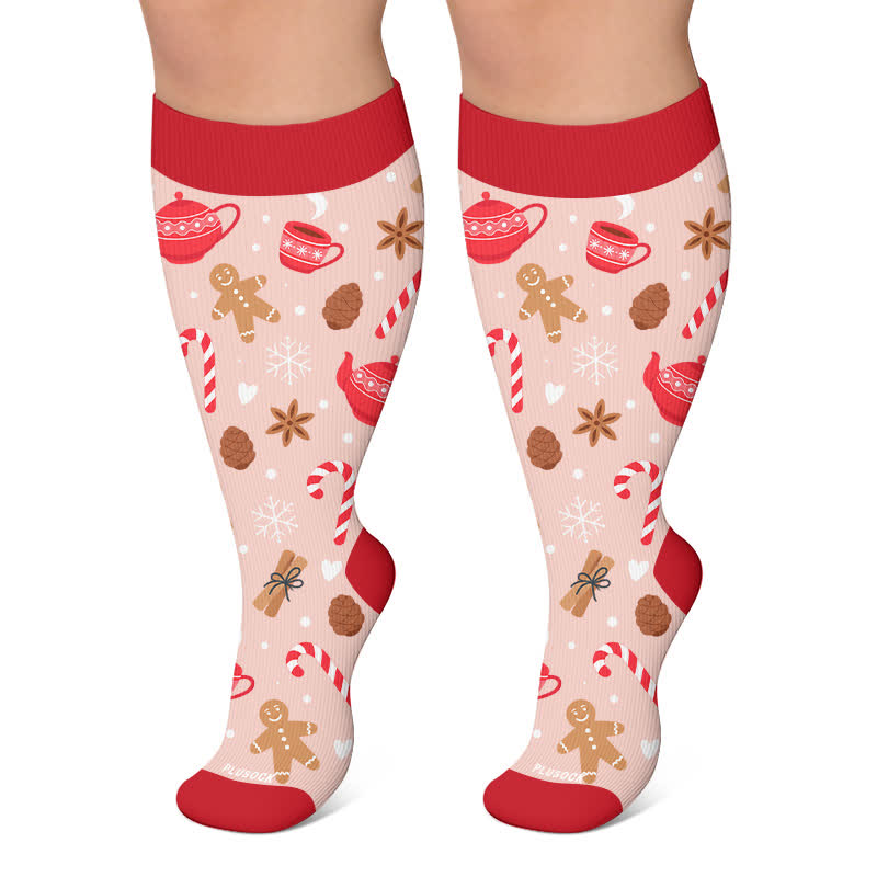 Plusock Plus Size Christmas Drinks Compression Socks - Pink - 4XL - image 6