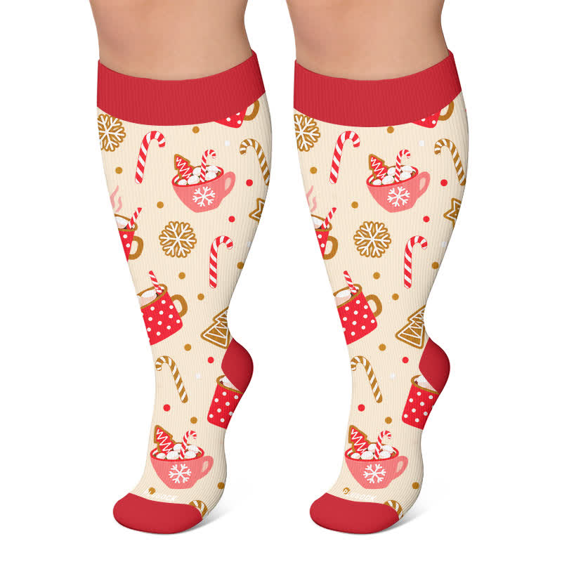 Plusock Plus Size Christmas Drinks Compression Socks - Apricot - 4XL - image 4