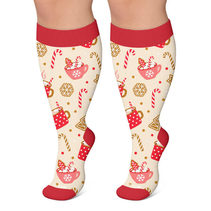 Plusock Plus Size Christmas Drinks Compression Socks - Apricot - 4XL - image 4