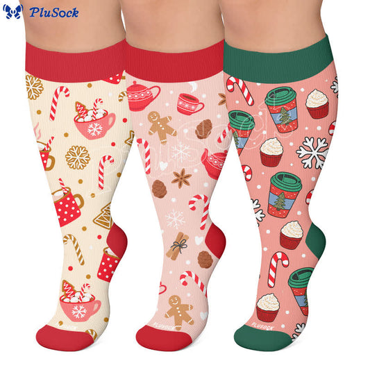 Plusock Plus Size Christmas Drinks Compression Socks - image 0
