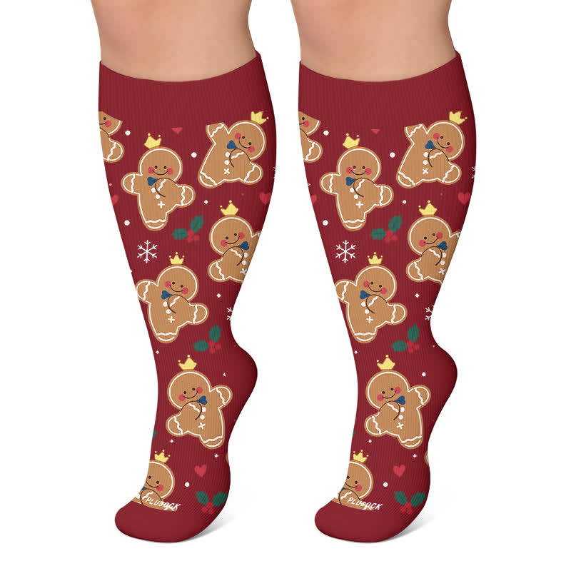 Plusock Plus Size Gingerbread Dog Christmas Compression Socks - Red - 4XL - image 4