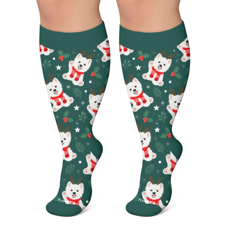 Plusock Plus Size Gingerbread Dog Christmas Compression Socks - Green - 4XL - image 5