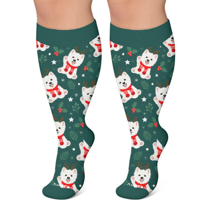 Plusock Plus Size Gingerbread Dog Christmas Compression Socks - Green - 4XL - image 5