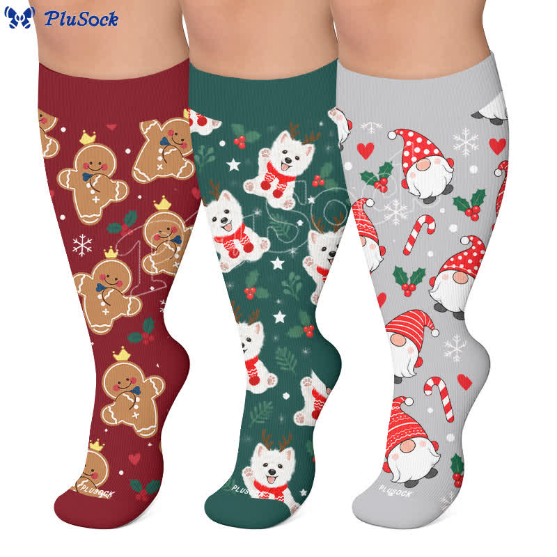 Plusock Plus Size Gingerbread Dog Christmas Compression Socks - image 0