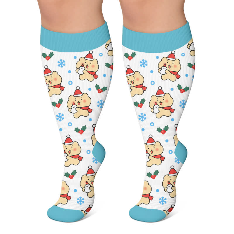 Plusock Plus Size Christmas Bear Compression Socks - White - 4XL - image 4