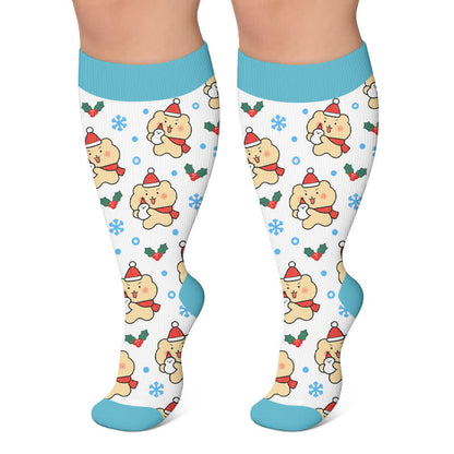 Plusock Plus Size Christmas Bear Compression Socks - White - 4XL - image 4