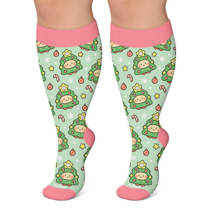 Plusock Plus Size Christmas Bear Compression Socks - Green - 4XL - image 6
