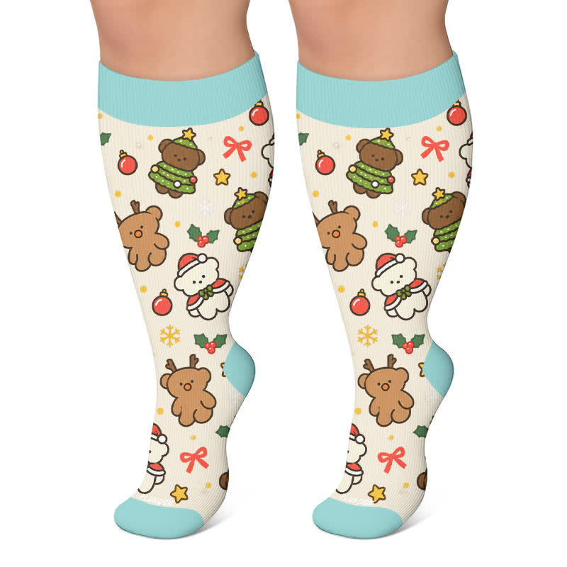 Plusock Plus Size Christmas Bear Compression Socks - Beige - 4XL - image 5