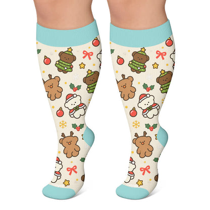 Plusock Plus Size Christmas Bear Compression Socks - Beige - 4XL - image 5