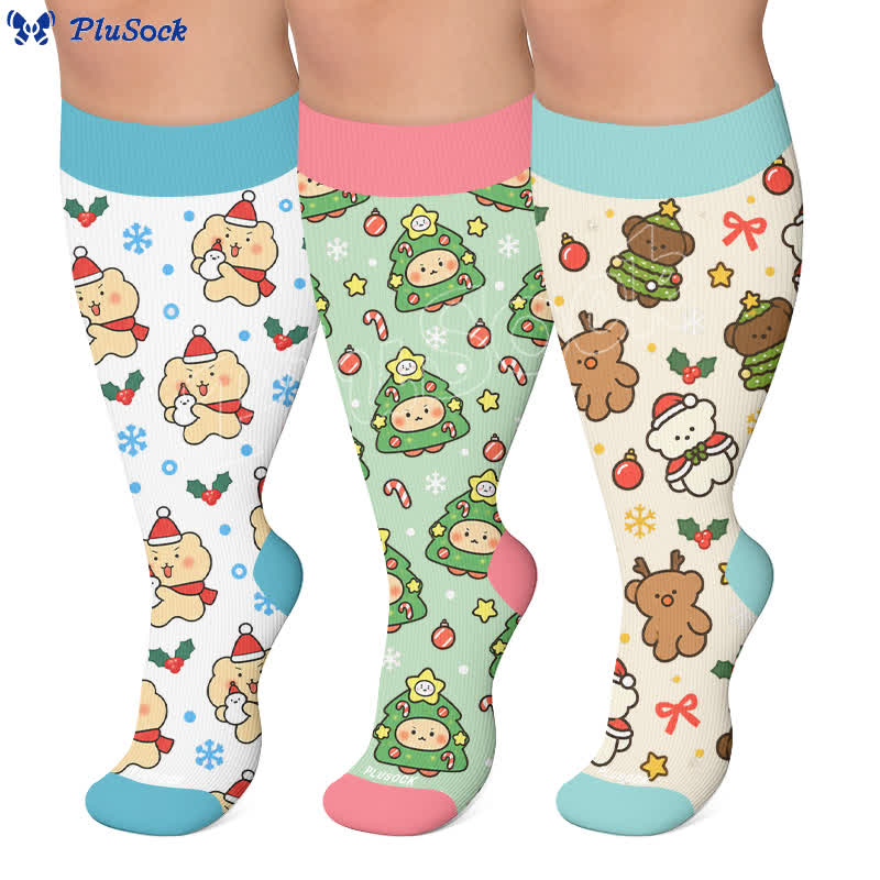 Plusock Plus Size Christmas Bear Compression Socks - image 0