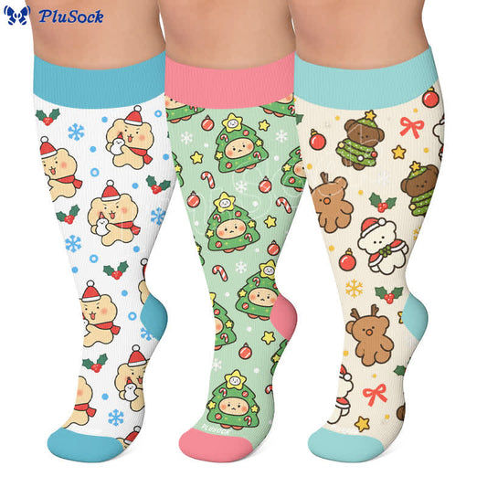 Plusock Plus Size Christmas Bear Compression Socks - image 0