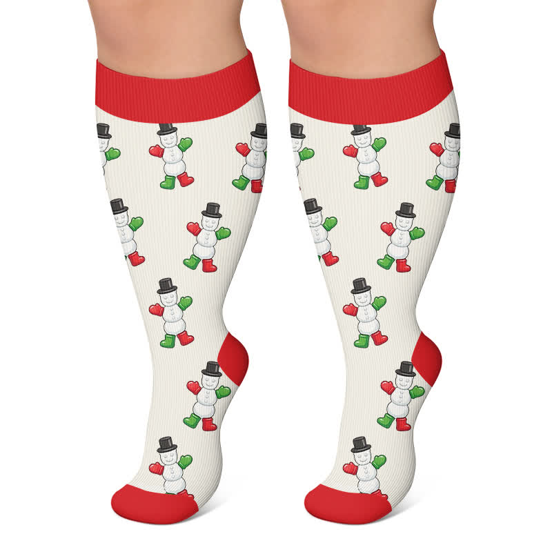 Plusock Plus Size Playful Snowmen Frogs Compression Socks - Beige - 4XL - image 4