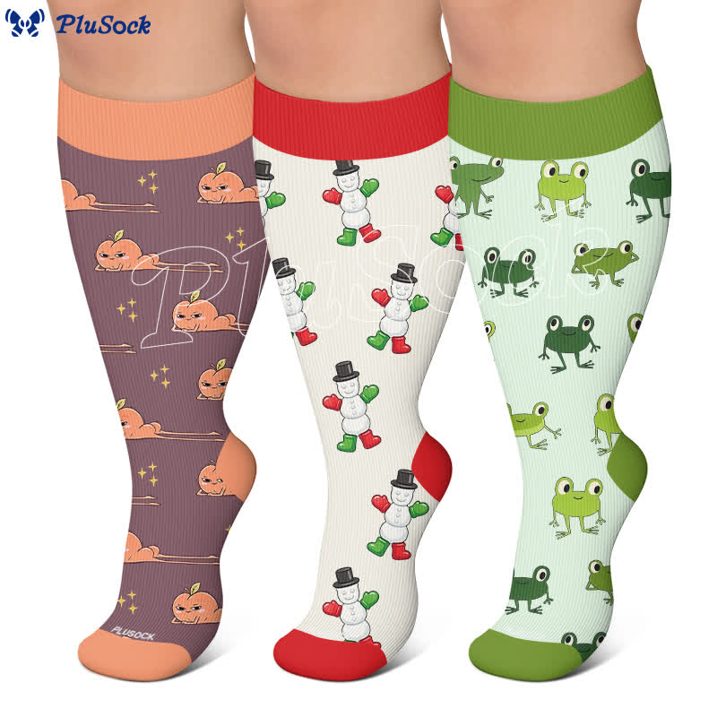 Plusock Plus Size Playful Snowmen Frogs Compression Socks - image 0