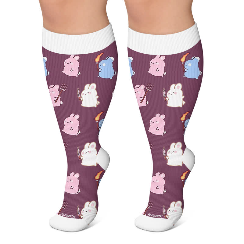 Plusock Plus Size Magic Bunnies Cats Dogs Compression Socks - Purple - 4XL - image 4