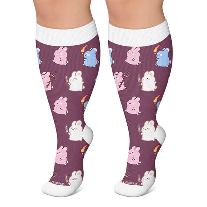 Plusock Plus Size Magic Bunnies Cats Dogs Compression Socks - Purple - 4XL - image 4