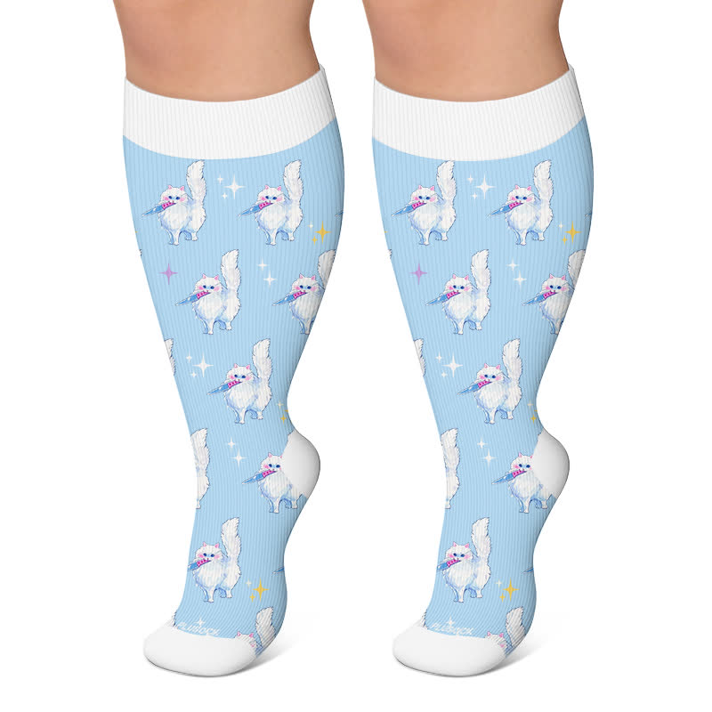 Plusock Plus Size Magic Bunnies Cats Dogs Compression Socks - Blue - 4XL - image 6