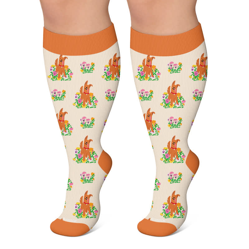 Plusock Plus Size Magic Bunnies Cats Dogs Compression Socks - Orange - 4XL - image 5