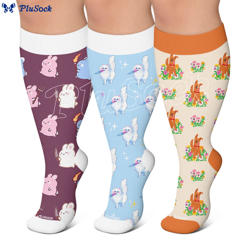 Plusock Plus Size Magic Bunnies Cats Dogs Compression Socks - image 0