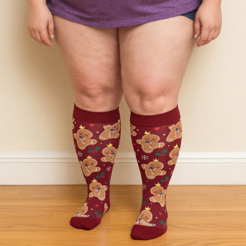 Plusock Plus Size Gingerbread Dog Christmas Compression Socks - image 1