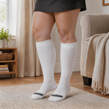 Plusock Plus Size Weekday Lettering Design Compression Socks - White - Thursday - 4XL - image 5