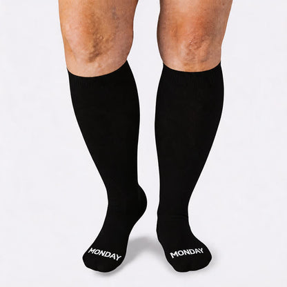 Plusock Plus Size Weekday Lettering Design Compression Socks - Black - Monday - 4XL - image 0