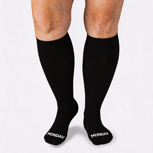 Plusock Plus Size Weekday Lettering Design Compression Socks - Black - Monday - 4XL - image 0