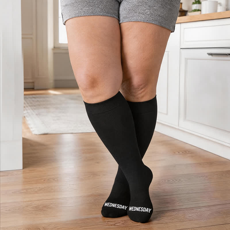 Plusock Plus Size Weekday Lettering Design Compression Socks - Black - Wednesday - 4XL - image 9