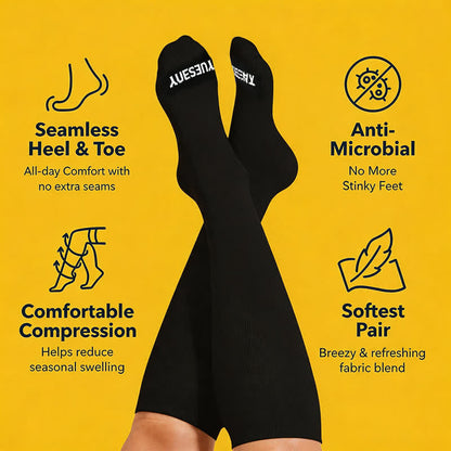 Plusock Plus Size Weekday Lettering Design Compression Socks - Black - Tuesday - 4XL - image 1