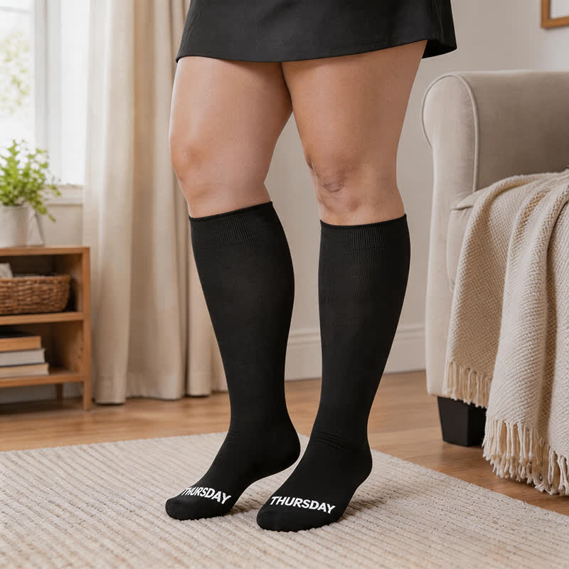 Plusock Plus Size Weekday Lettering Design Compression Socks - Black - Thursday - 4XL - image 10