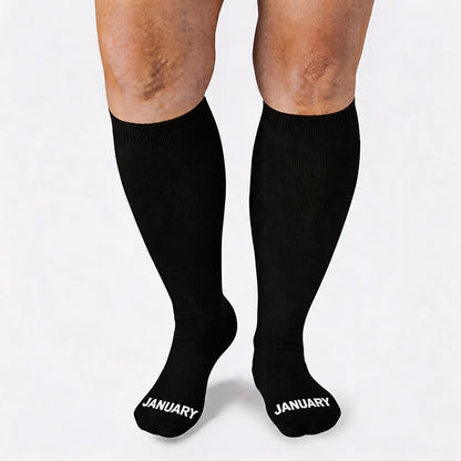 Plusock Plus Size Monthly Lettering Compression Socks - Black - Jan - 4XL - image 0