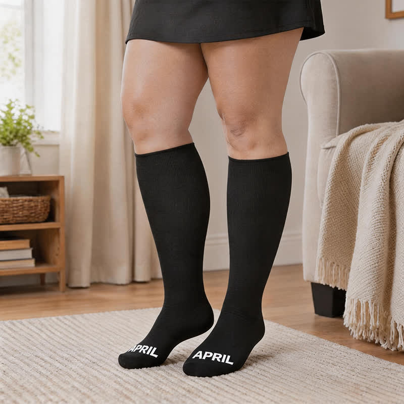 Plusock Plus Size Monthly Lettering Compression Socks - Black - Apr - 4XL - image 4