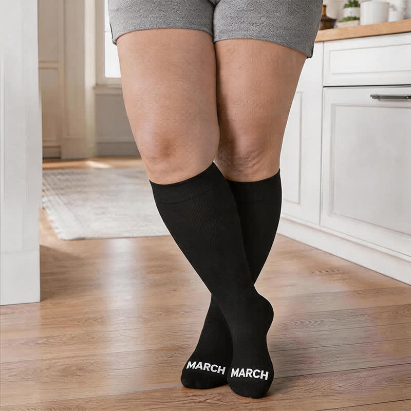 Plusock Plus Size Monthly Lettering Compression Socks - Black - Mar - 4XL - image 3