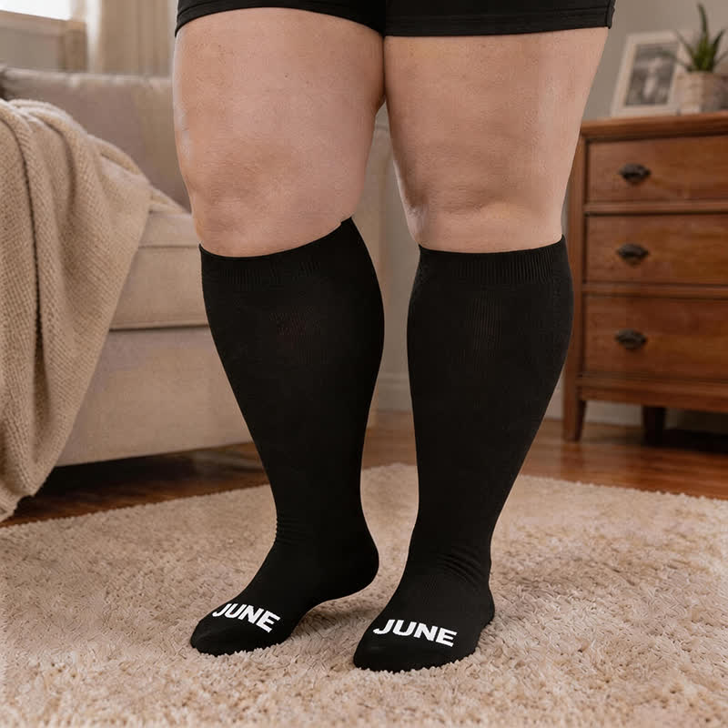 Plusock Plus Size Monthly Lettering Compression Socks - Black - Jun - 4XL - image 6