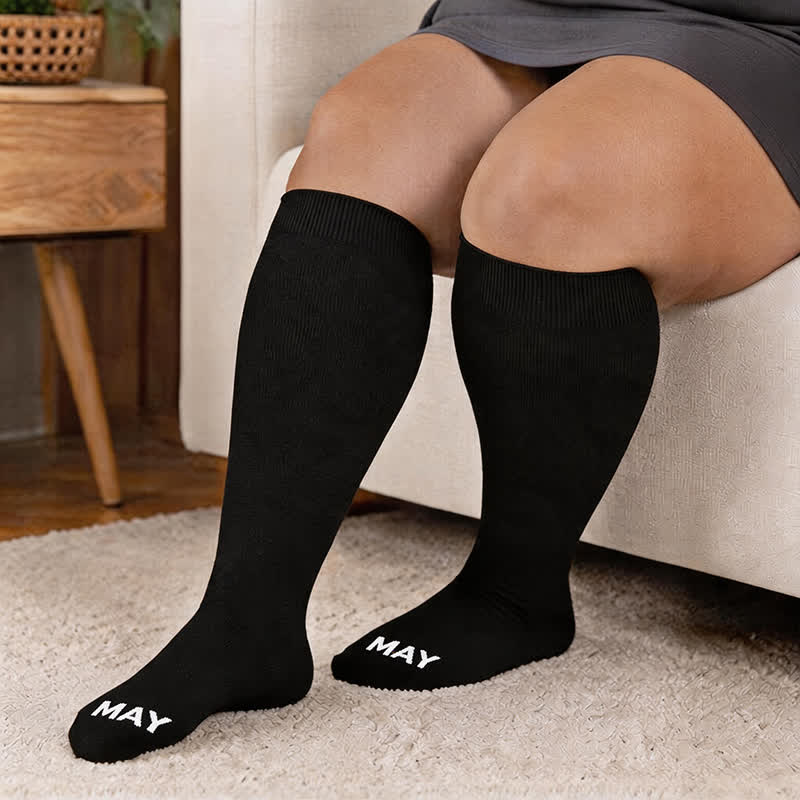Plusock Plus Size Monthly Lettering Compression Socks - Black - May - 4XL - image 5