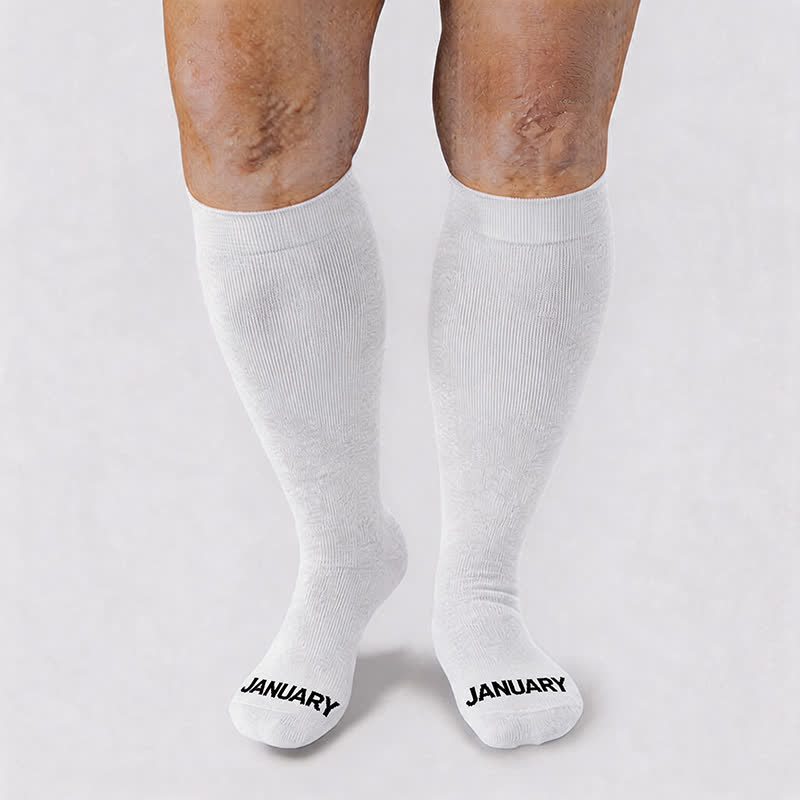Plusock Plus Size Monthly Lettering Compression Socks - White - Jan - 4XL - image 13