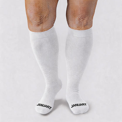 Plusock Plus Size Monthly Lettering Compression Socks - White - Jan - 4XL - image 13