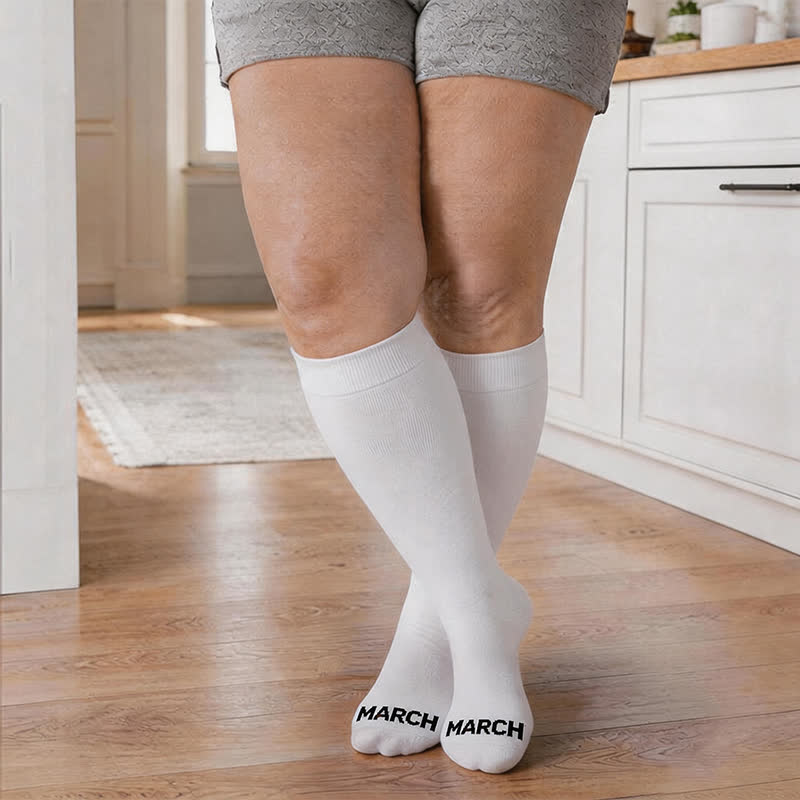 Plusock Plus Size Monthly Lettering Compression Socks - White - Mar - 4XL - image 14
