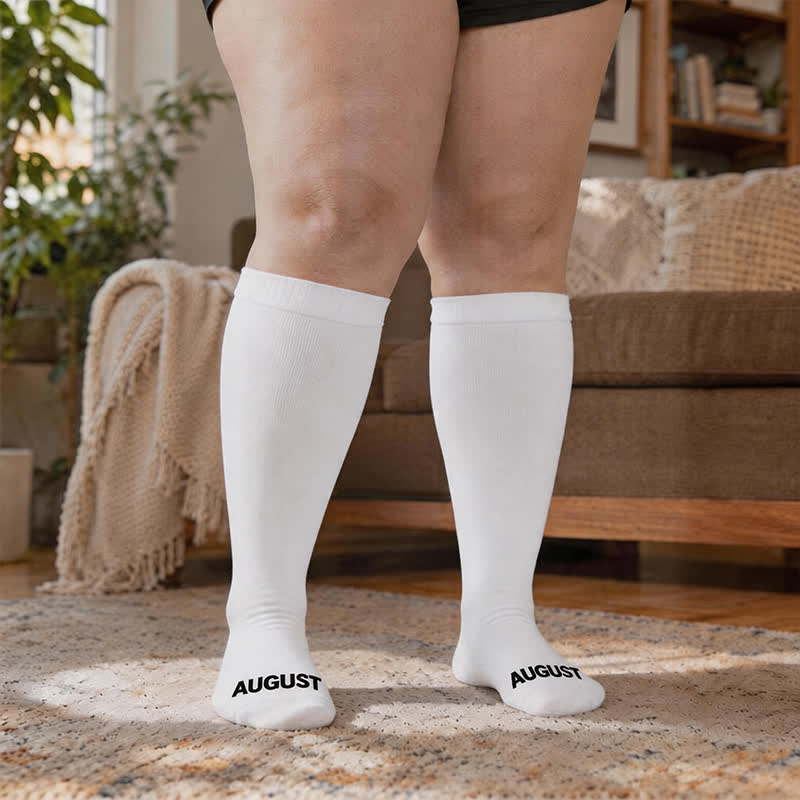 Plusock Plus Size Monthly Lettering Compression Socks - White - Aug - 4XL - image 19