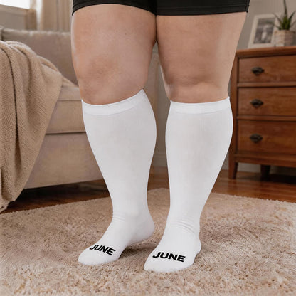 Plusock Plus Size Monthly Lettering Compression Socks - White - Jun - 4XL - image 17