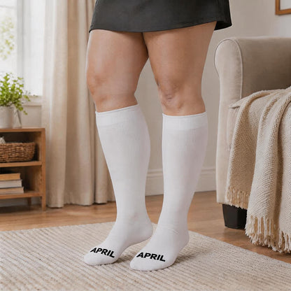 Plusock Plus Size Monthly Lettering Compression Socks - White - Apr - 4XL - image 15