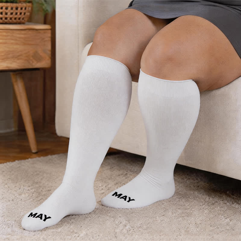 Plusock Plus Size Monthly Lettering Compression Socks - White - May - 4XL - image 16