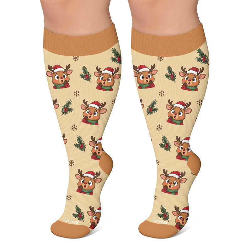 Plusock Plus Size Festive Reindeer Compression Socks - Khaki - 4XL - image 4