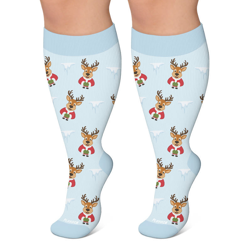 Plusock Plus Size Festive Reindeer Compression Socks - Blue - 4XL - image 6