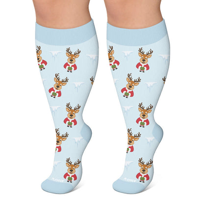 Plusock Plus Size Festive Reindeer Compression Socks - Blue - 4XL - image 6