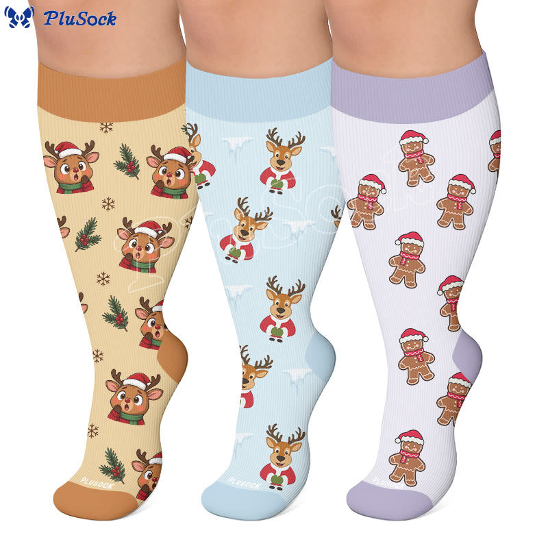Plusock Plus Size Festive Reindeer Compression Socks - image 0