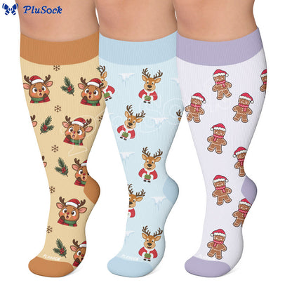 Plusock Plus Size Festive Reindeer Compression Socks - image 0